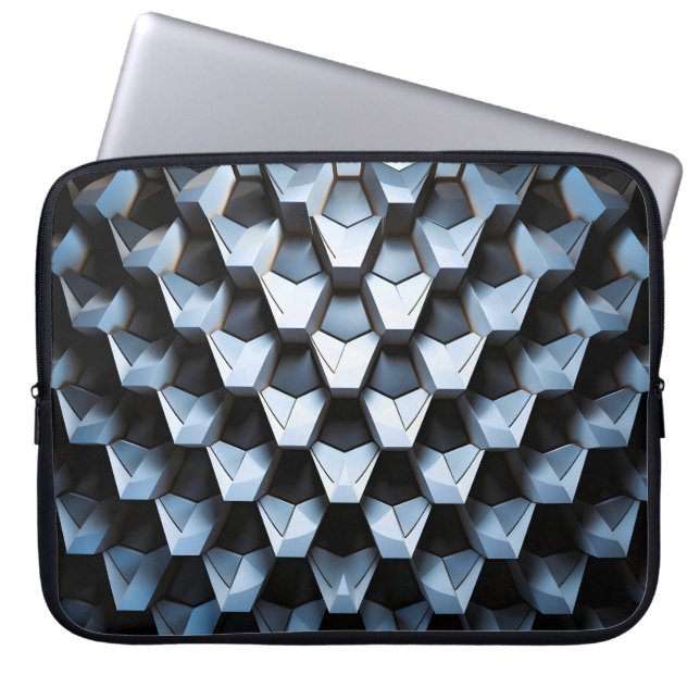 Futuristic Abstract Blue Geometric Metallic  Laptop Sleeve (Front)
