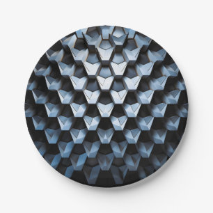 Futuristic Abstract Blue Geometric Metallic Paper Plate