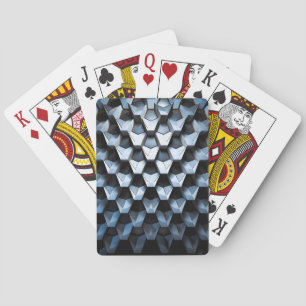 Futuristic Abstract Blue Geometric Metallic Playing Cards