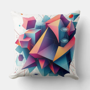 Futuristic Abstract Geometric Shapes with Neon Gra Cushion