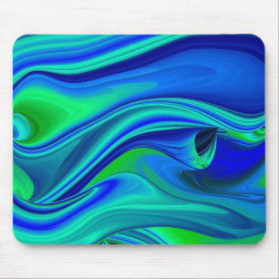 futuristic, Abstract in green and blue Mouse Mat