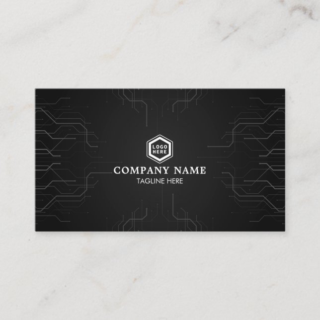 Futuristic Abstract Lines Grey Modern Technology Business Card (Front)
