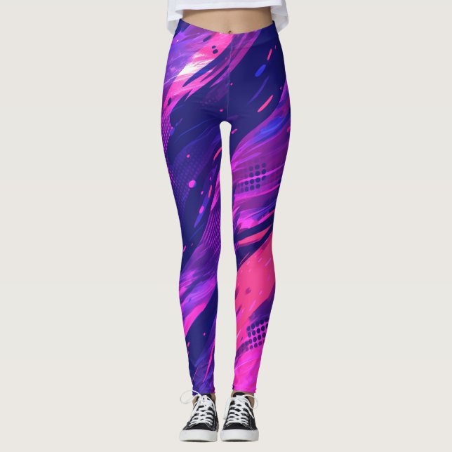 🎨 Futuristic Abstract Purple & Blue Pattern - Bol Leggings (Front)
