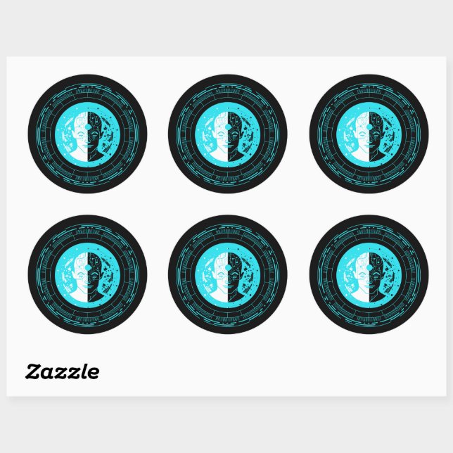 Futuristic AI Cyborg Face Classic Round Sticker (Sheet)