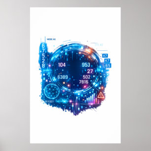 Futuristic AI Data Head Poster – Cyber Tech 
