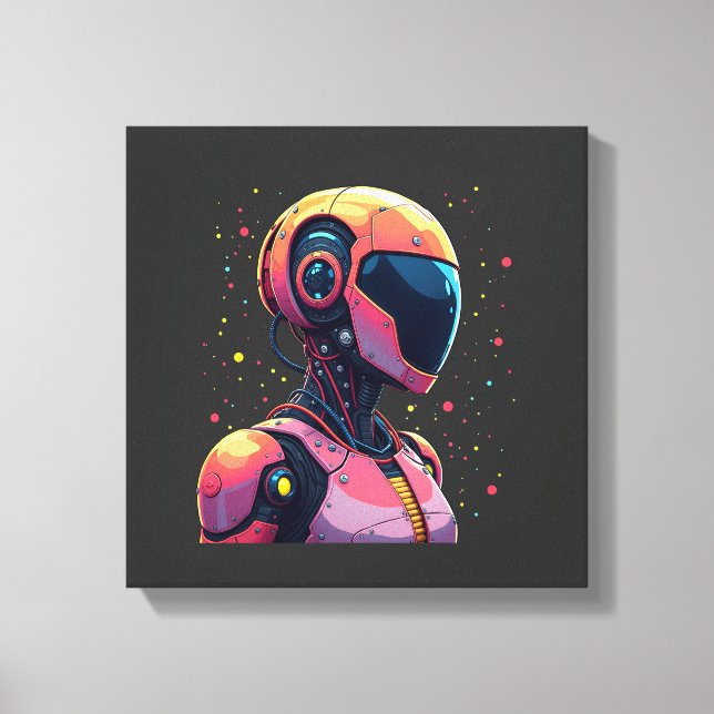 Futuristic AI Robot Canvas Wall Art – Bold Colours (Front)