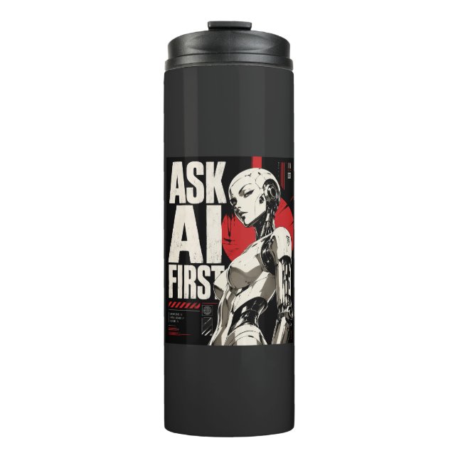 Futuristic AI Robot Humanoid Tech Design Thermal Tumbler (Front)