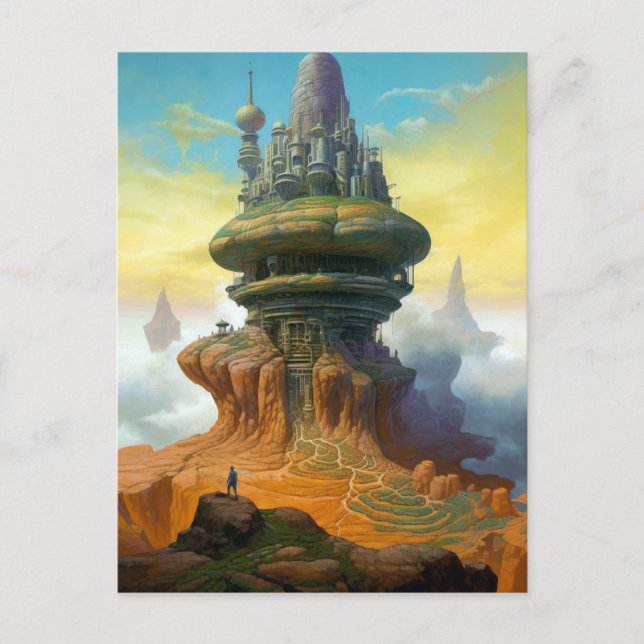 Futuristic Alien City Sci-Fi Art Postcard (Front)