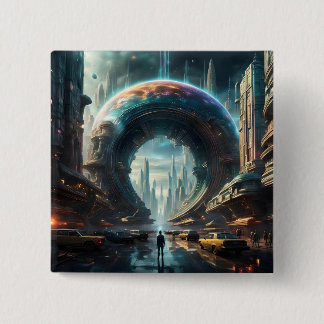 Futuristic Alien Planet Portal with Magic Gate 15 Cm Square Badge