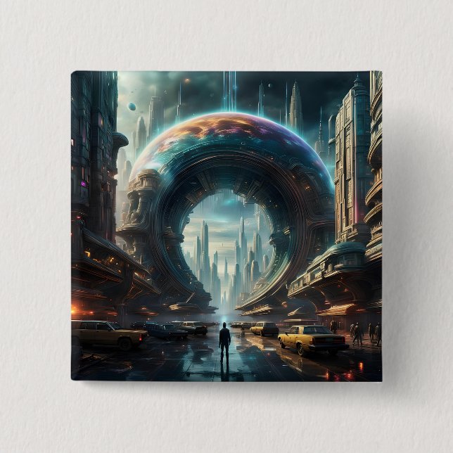 Futuristic Alien Planet Portal with Magic Gate 15 Cm Square Badge (Front)