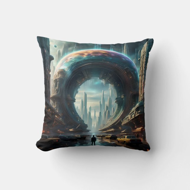 Futuristic Alien Planet Portal with Magic Gate Cushion (Front)