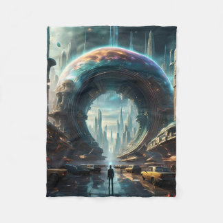 Futuristic Alien Planet Portal with Magic Gate Fleece Blanket