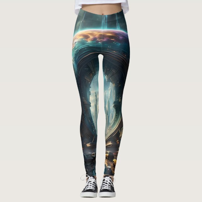 Futuristic Alien Planet Portal with Magic Gate Leggings (Front)