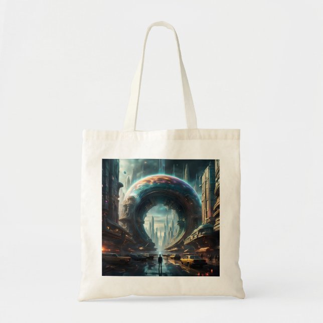 Futuristic Alien Planet Portal with Magic Gate Tote Bag (Front)