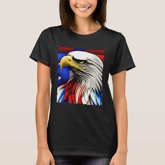 Futuristic American Bald Eagle USA Flag 4th of Jul T-Shirt (Front)