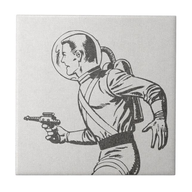 Futuristic and Nostalgic Retro Sci-Fi Ray Gun Man Tile (Front)