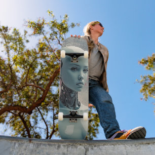 Futuristic Android Woman - Cyber Skateboard