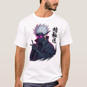 Futuristic Anime Ninja with Glowing Cyber Visor T-Shirt