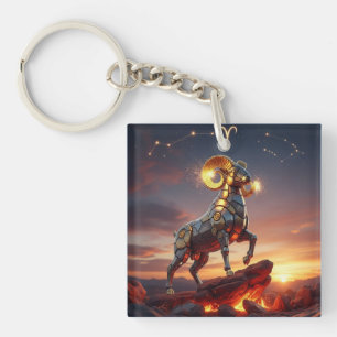 Futuristic Aries Mech-Ram Zodiac Design Key Ring