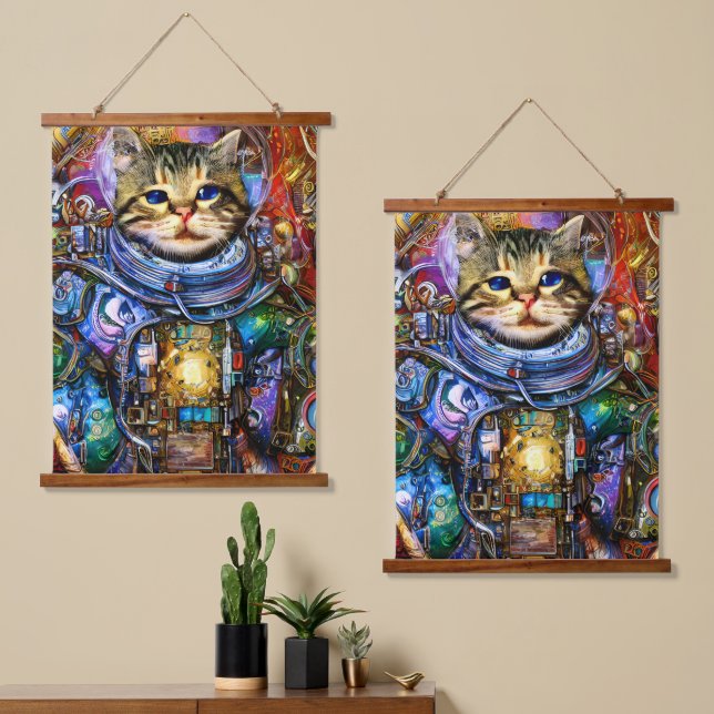 Futuristic Astronaut Cat Outer Space Hanging Tapestry (Asymmetrical)
