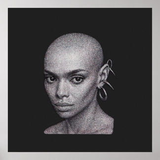 Futuristic Bald Woman Pointillism Portrait Poster
