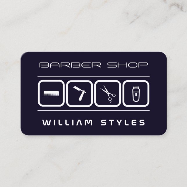 Futuristic barber and hairdresser indigo blue  business card (Front)