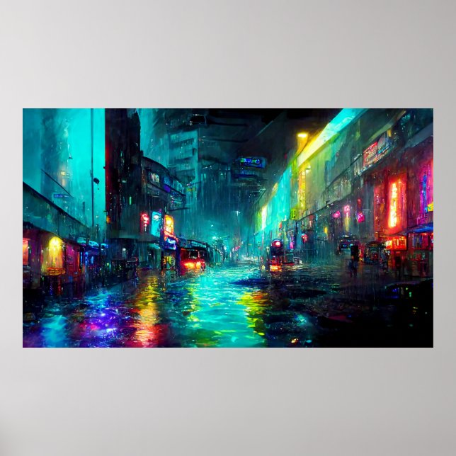 Futuristic big city abstract landscape poster (Front)