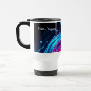 Futuristic Bioluminescent Wave Mural Aesthetic Travel Mug
