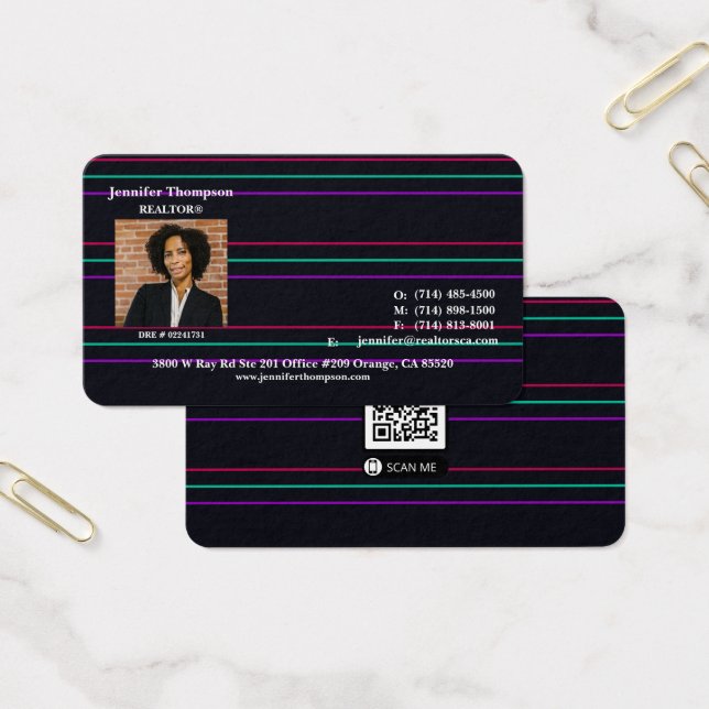 Futuristic Black Business Card with Neon Lines (Office)