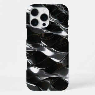 Futuristic Black Gloss 3D Wave Pattern iPhone 16 Pro Max Case