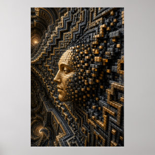 Futuristic Black Gold Mosaic Wall Art Poster