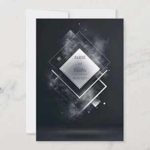 Futuristic Black White Geometric Diamond Smoky Invitation
