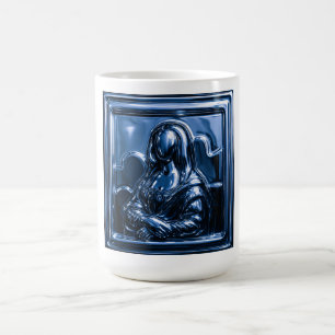 Futuristic Blue Chrome Portrait Coffee Mug