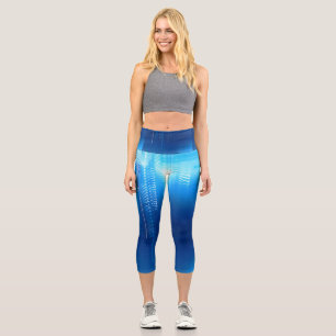 Futuristic blue design on capri leggings