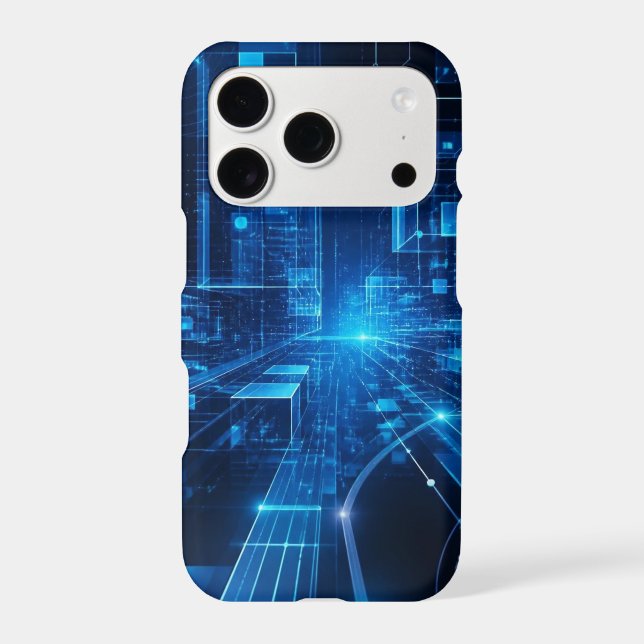 Futuristic Blue Digital Technology Cyber Phone Cas (Back)