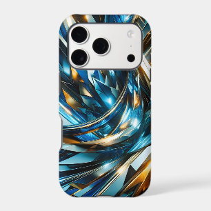 Futuristic Blue Gold Abstract Metallic Geometric