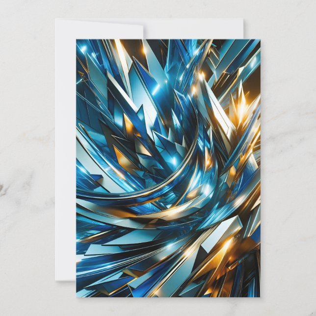 Futuristic Blue Gold Abstract Metallic Geometric Announcement (Front)