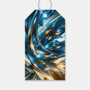 Futuristic Blue Gold Abstract Metallic Geometric Gift Tags
