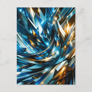 Futuristic Blue Gold Abstract Metallic Geometric Holiday Postcard
