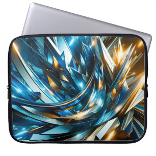 Futuristic Blue Gold Abstract Metallic Geometric Laptop Sleeve