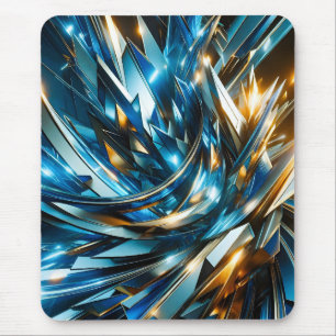 Futuristic Blue Gold Abstract Metallic Geometric Mouse Mat