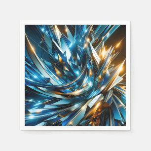 Futuristic Blue Gold Abstract Metallic Geometric Napkin