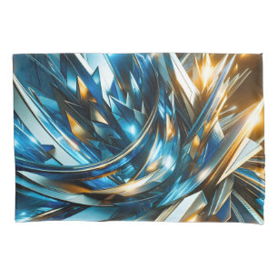 Futuristic Blue Gold Abstract Metallic Geometric Pillowcase