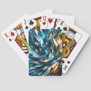 Futuristic Blue Gold Abstract Metallic Geometric Playing Cards