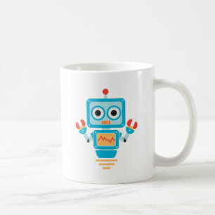 Futuristic Blue, Red, and Yellow Cartoon Robot Coffee Mug