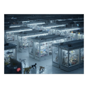 Futuristic Blue Sci-Fi Work Pods Poster