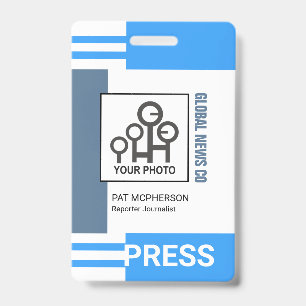 Futuristic Blue Stripe Blocks Press ID Badge