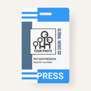 Futuristic Blue Stripe Blocks Press ID ID Badge