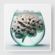 Futuristic Brain in Glass Wall Clock