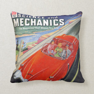 futuristic car 50s comic book style pillow cushion